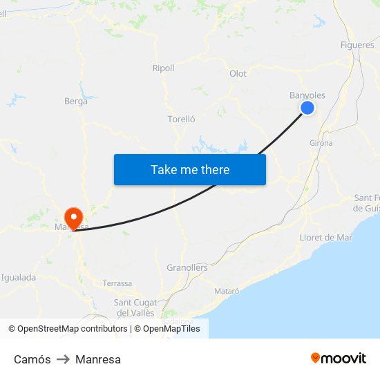 Camós to Manresa map