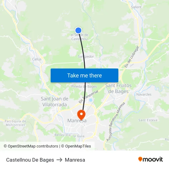 Castellnou De Bages to Manresa map