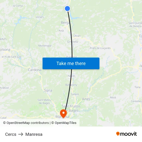 Cercs to Manresa map