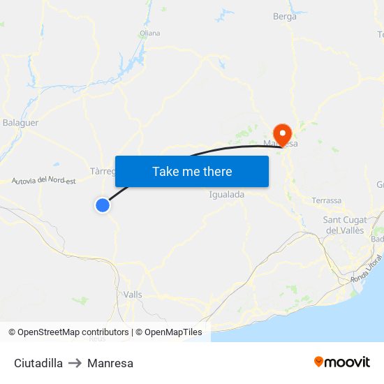 Ciutadilla to Manresa map