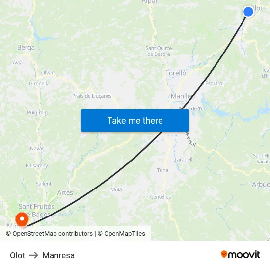 Olot to Manresa map