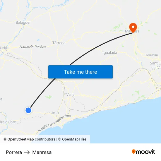 Porrera to Manresa map