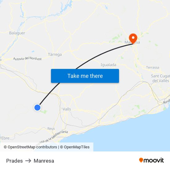 Prades to Manresa map