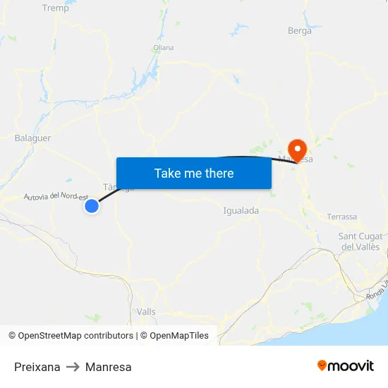 Preixana to Manresa map