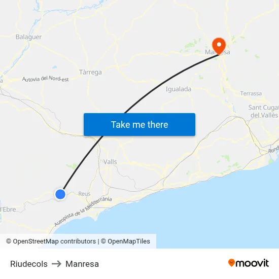 Riudecols to Manresa map