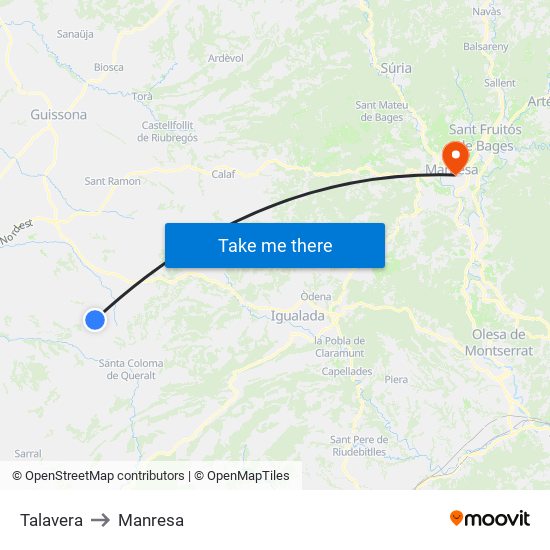 Talavera to Manresa map