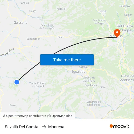 Savallà Del Comtat to Manresa map