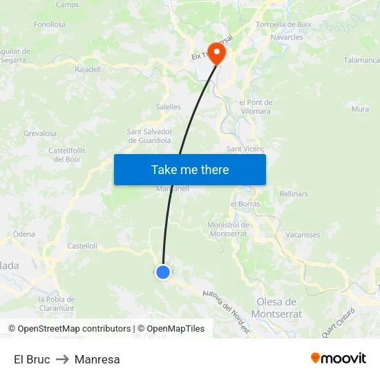 El Bruc to Manresa map