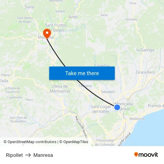 Ripollet to Manresa map