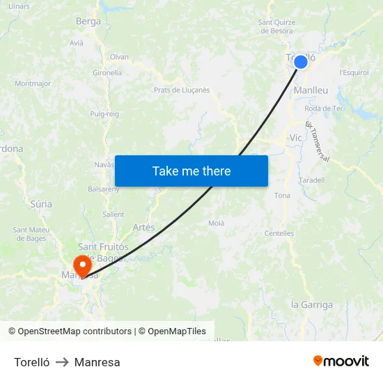 Torelló to Manresa map