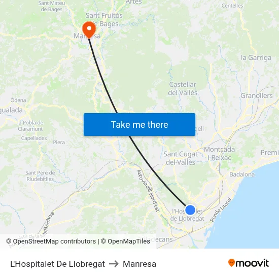 L'Hospitalet De Llobregat to Manresa map