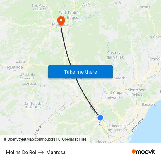 Molins De Rei to Manresa map