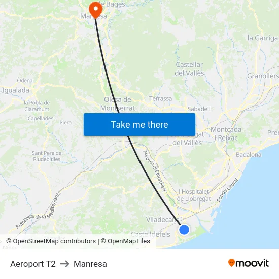 Aeroport T2 to Manresa map