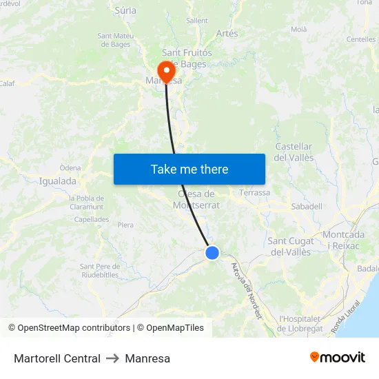 Martorell Central to Manresa map