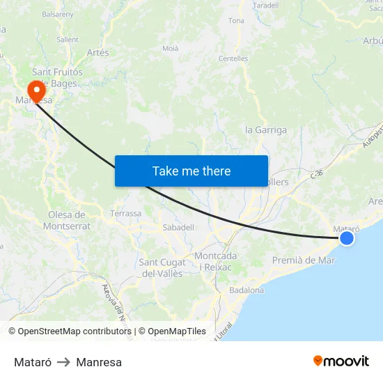 Mataró to Manresa map