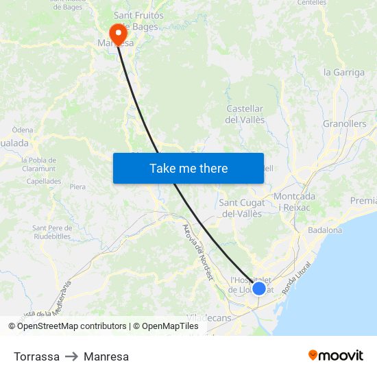 Torrassa to Manresa map