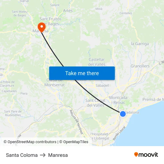 Santa Coloma to Manresa map
