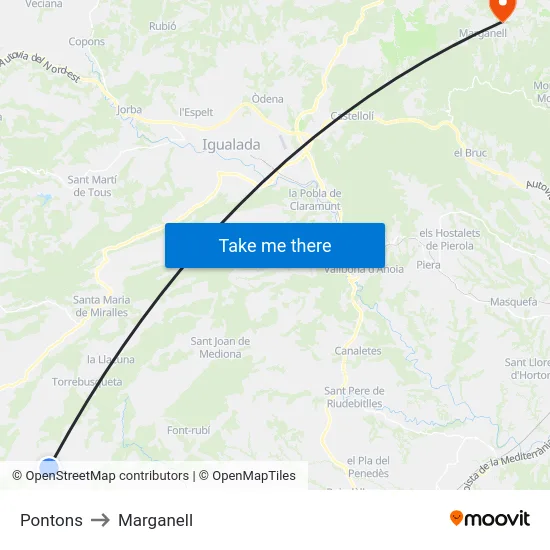 Pontons to Marganell map