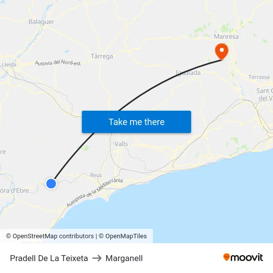 Pradell De La Teixeta to Marganell map