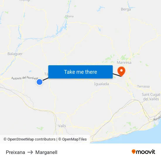 Preixana to Marganell map