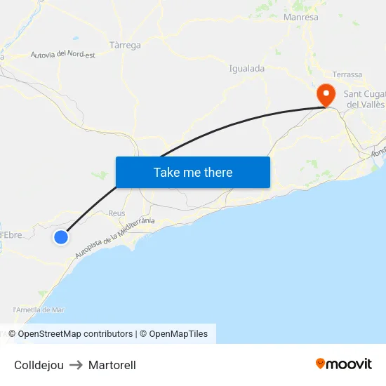 Colldejou to Martorell map