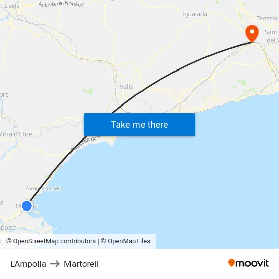 L'Ampolla to Martorell map