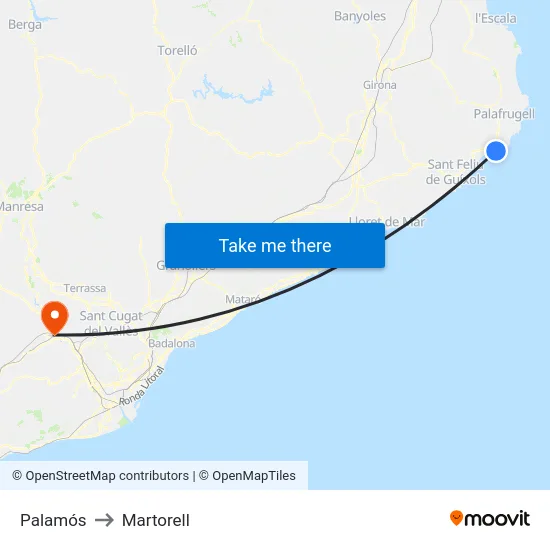 Palamós to Martorell map