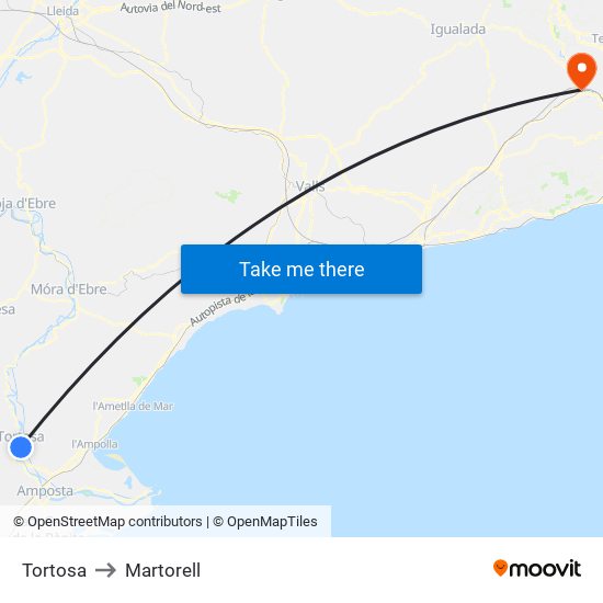 Tortosa to Martorell map