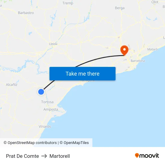 Prat De Comte to Martorell map