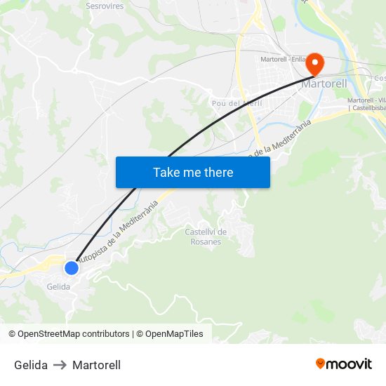 Gelida to Martorell map