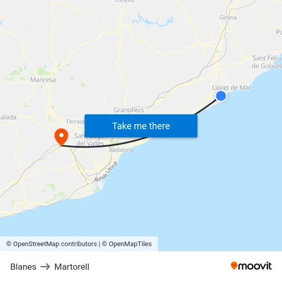 Blanes to Martorell map