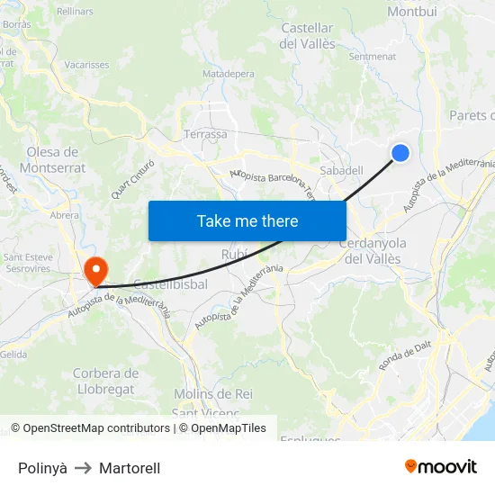 Polinyà to Martorell map