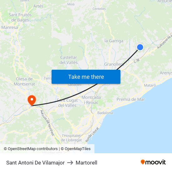 Sant Antoni De Vilamajor to Martorell map
