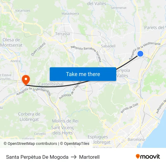Santa Perpètua De Mogoda to Martorell map