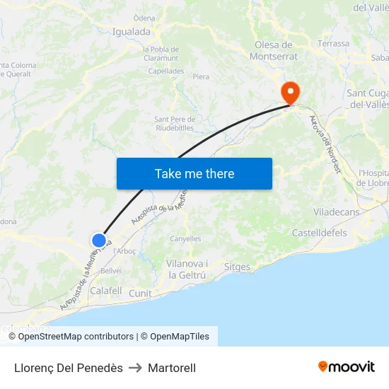 Llorenç Del Penedès to Martorell map