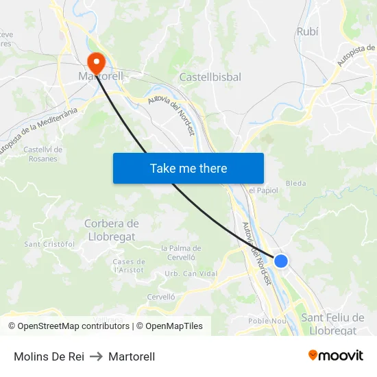 Molins De Rei to Martorell map