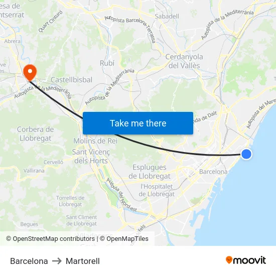 Barcelona to Martorell map