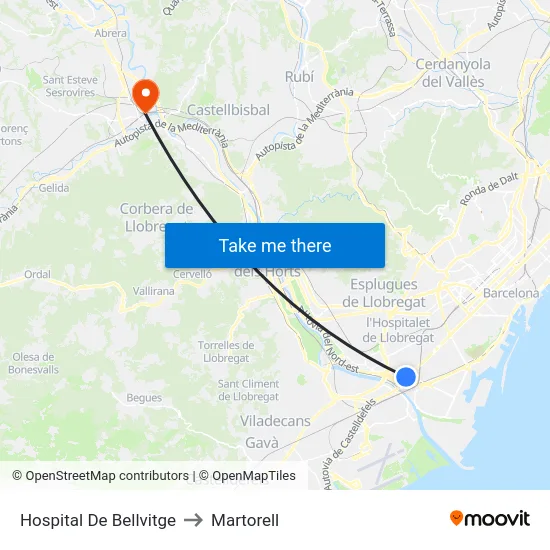 Hospital De Bellvitge to Martorell map