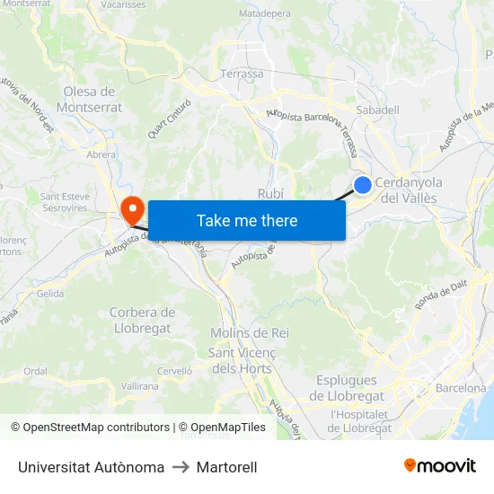Universitat Autònoma to Martorell map