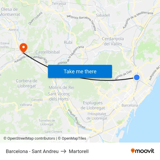 Barcelona - Sant Andreu to Martorell map