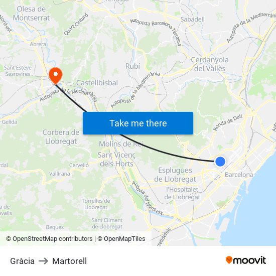 Gràcia to Martorell map