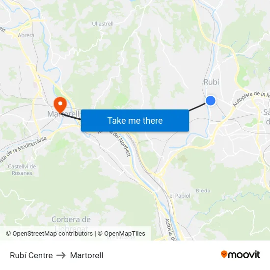 Rubí Centre to Martorell map