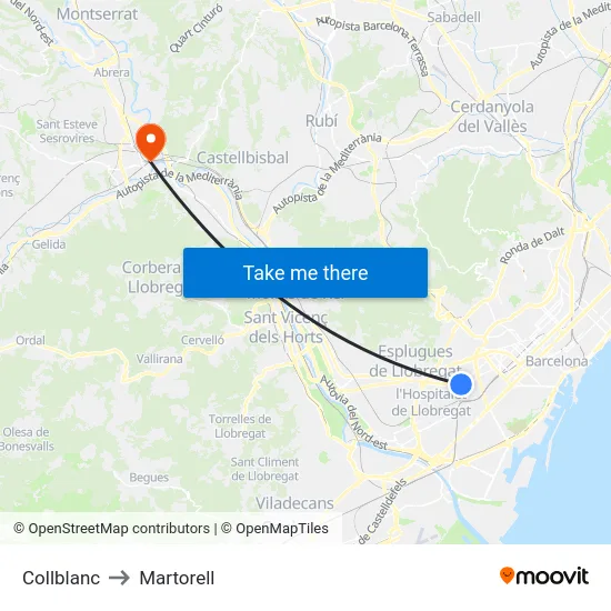 Collblanc to Martorell map