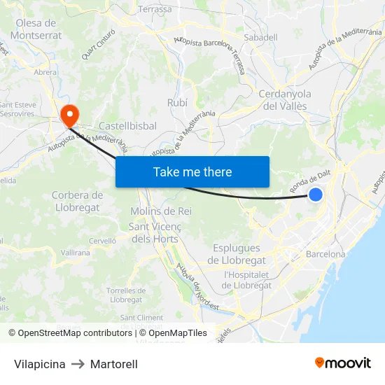 Vilapicina to Martorell map