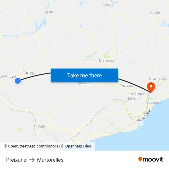 Preixana to Martorelles map