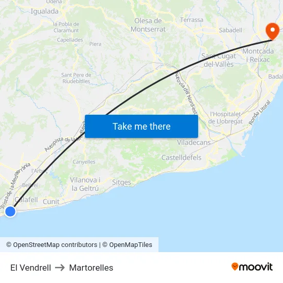 El Vendrell to Martorelles map