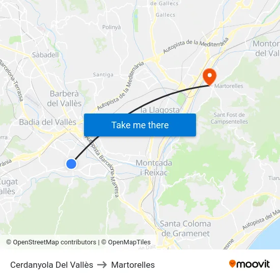 Cerdanyola Del Vallès to Martorelles map