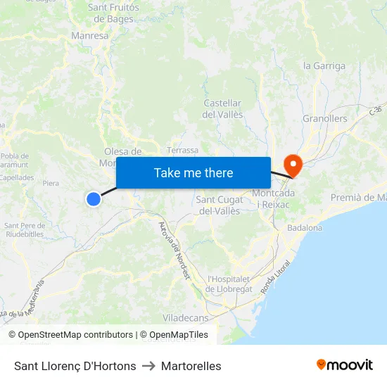 Sant Llorenç D'Hortons to Martorelles map