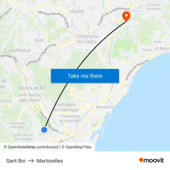 Sant Boi to Martorelles map