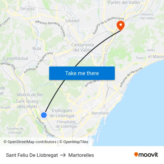 Sant Feliu De Llobregat to Martorelles map